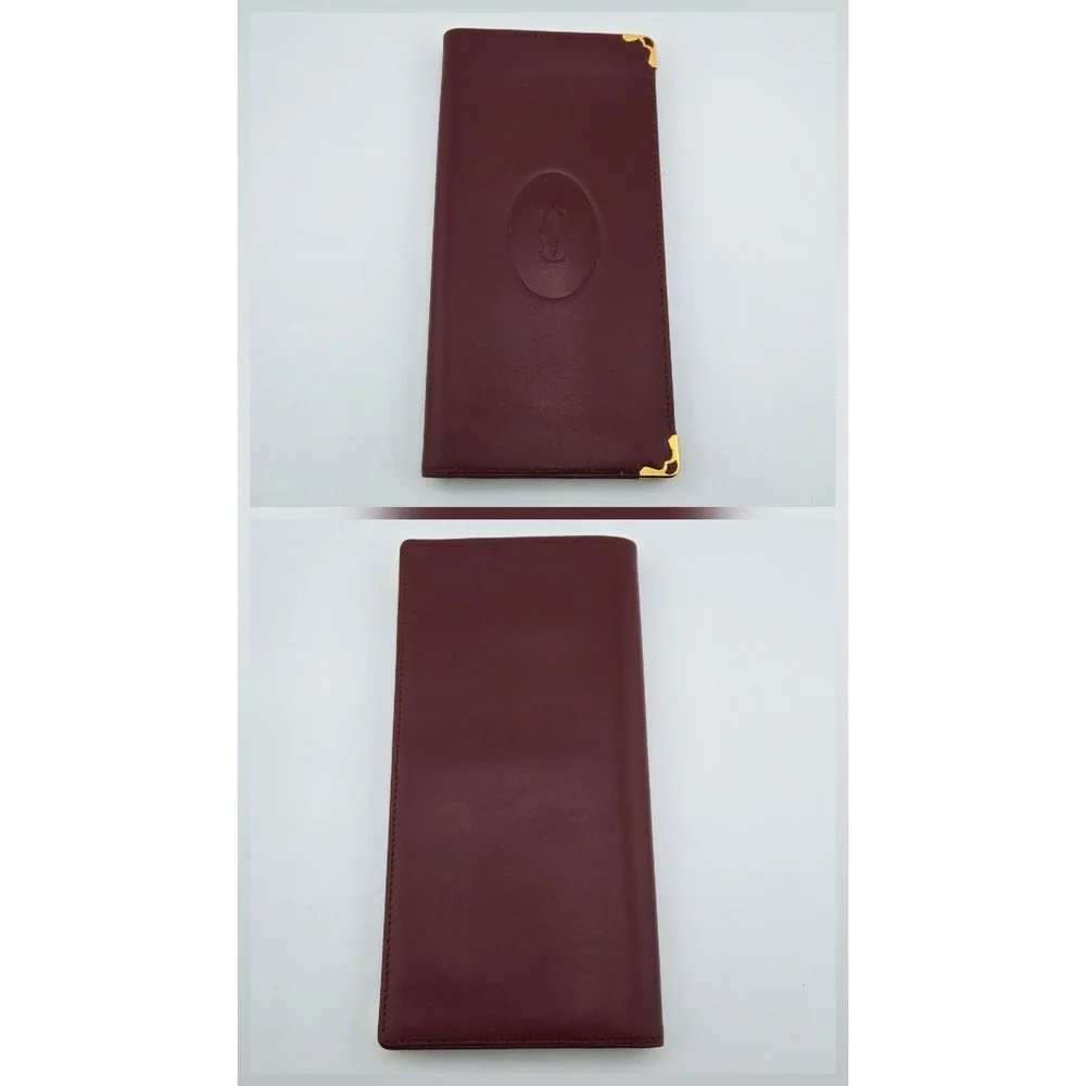 Cartier Must de Cartier Burgundy Leather Long Bifold Wallet Gold Corners Box